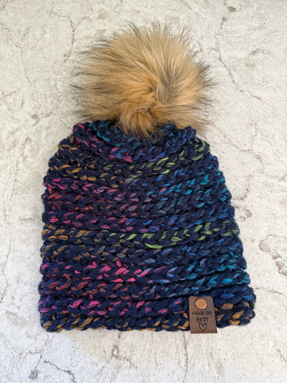 Child/Small Adult Chunky Crochet with Removal Pom Beanie in Blue